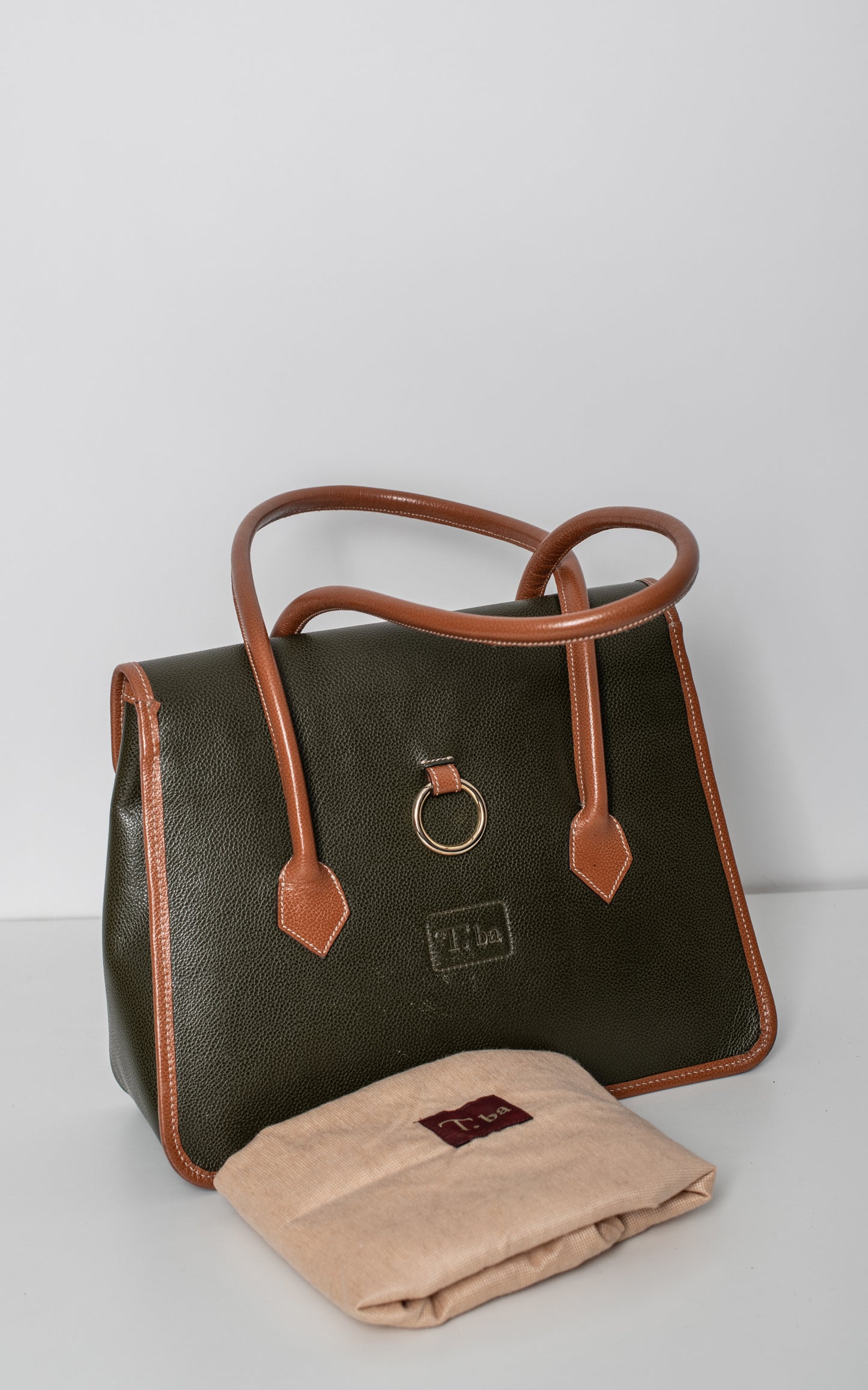 Bolso verde y marron piel