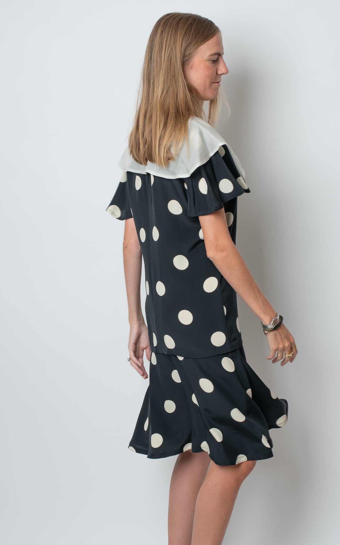 Vestido lunares cuello horganza
