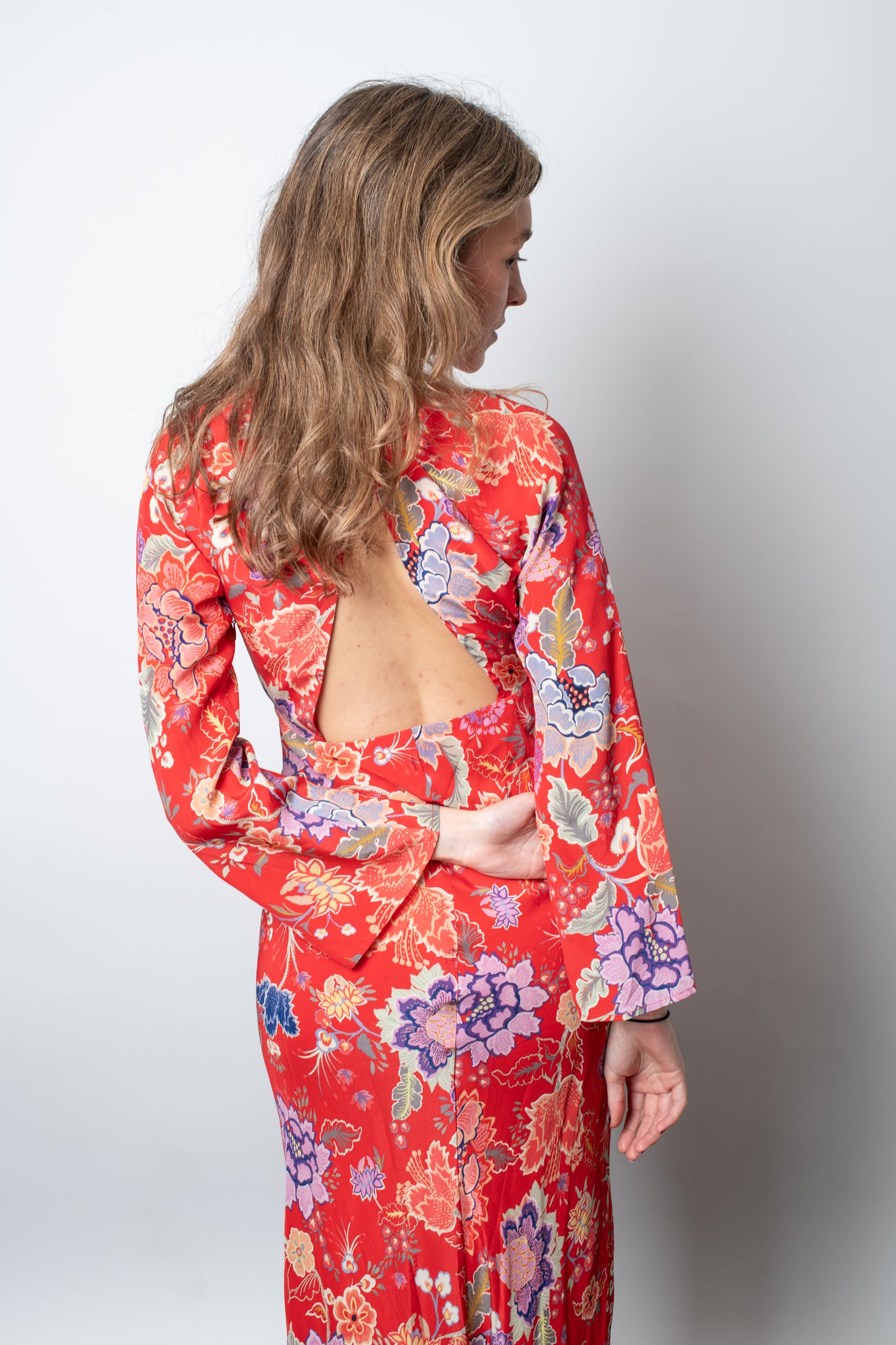 Vestido midi flores seda