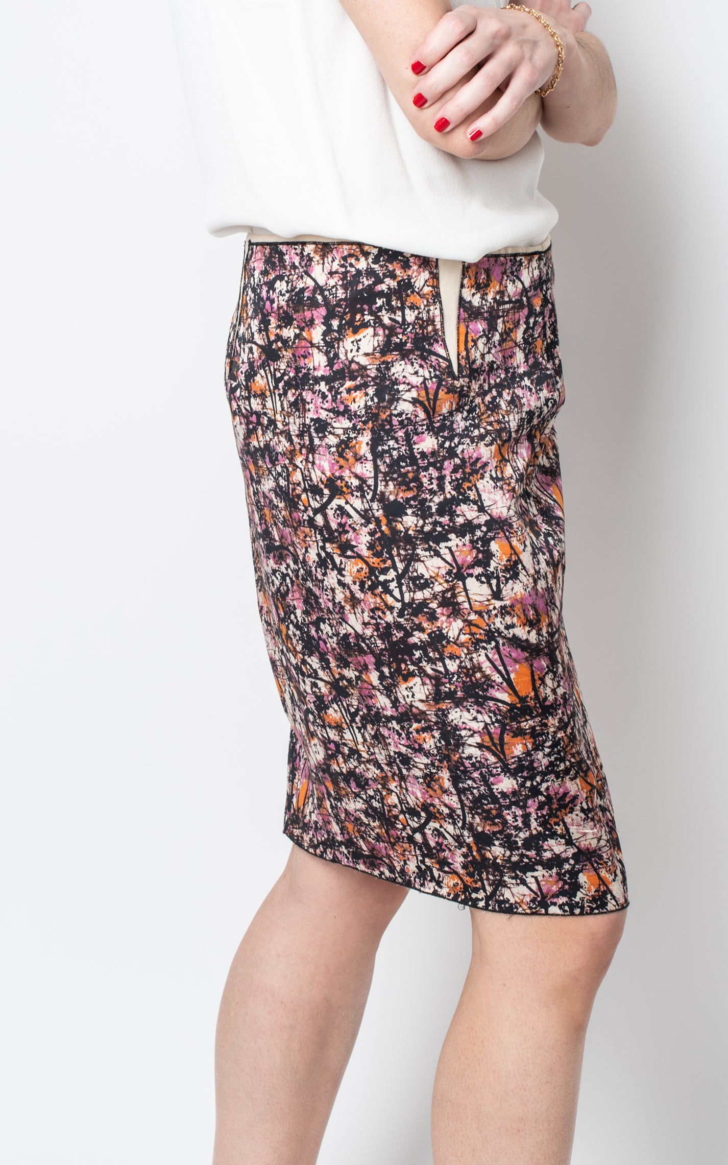 Mini falda seda Botega Venetta negra naranja