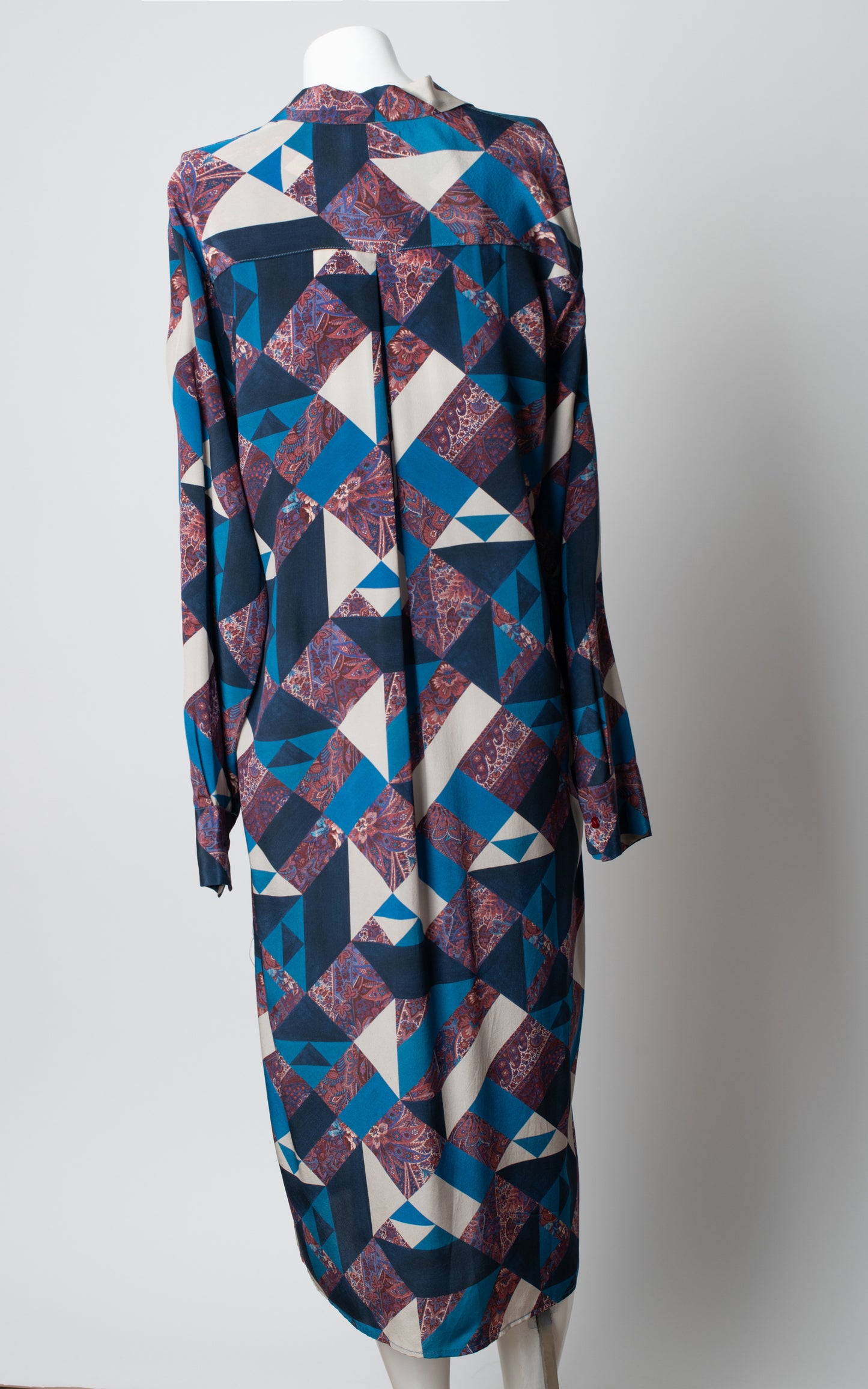 Vestido azul morado y blanco seda
