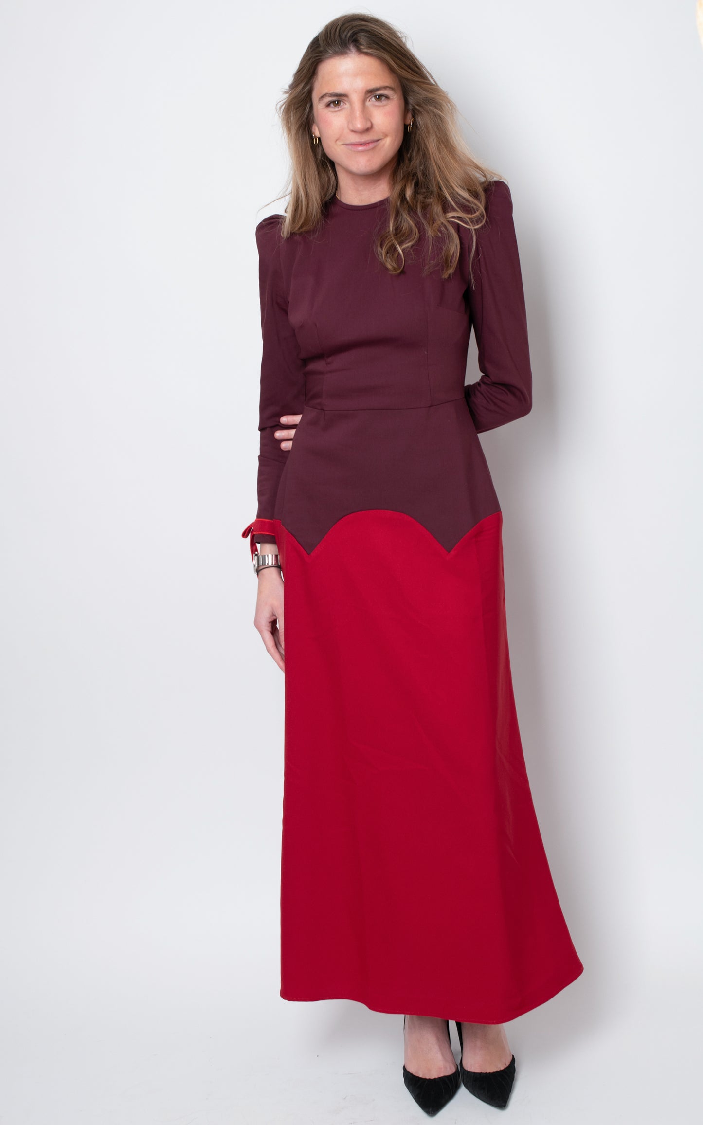 Vestido granate y rojo manga larga