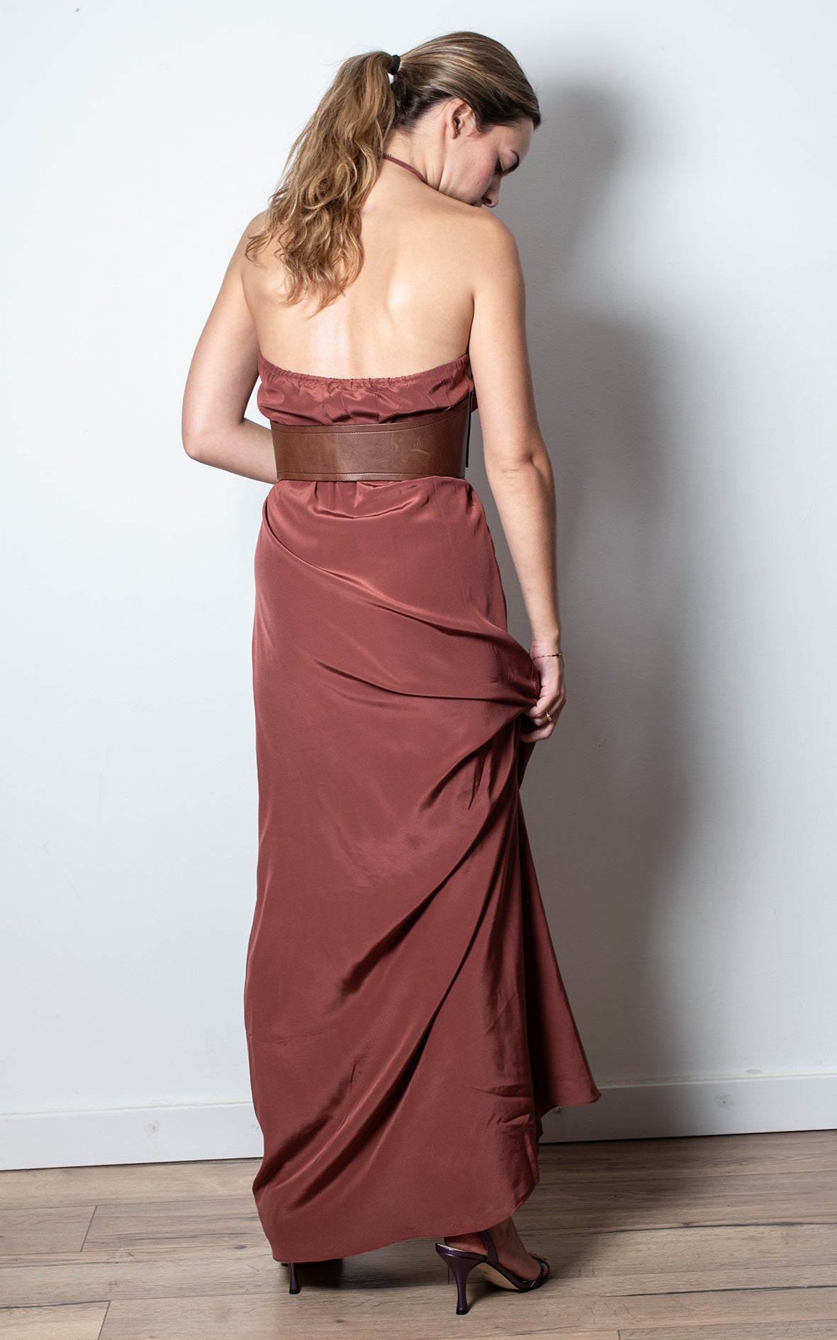 Vestido largo teja
