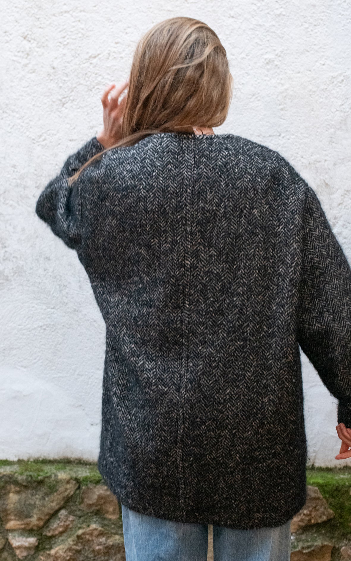 Chaquetón cuello redondo jaspeado