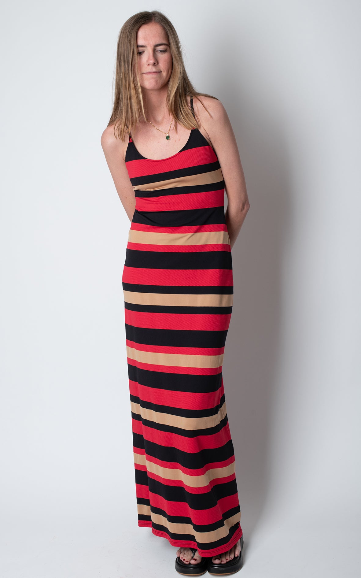 Vestido largo rayas tricolor