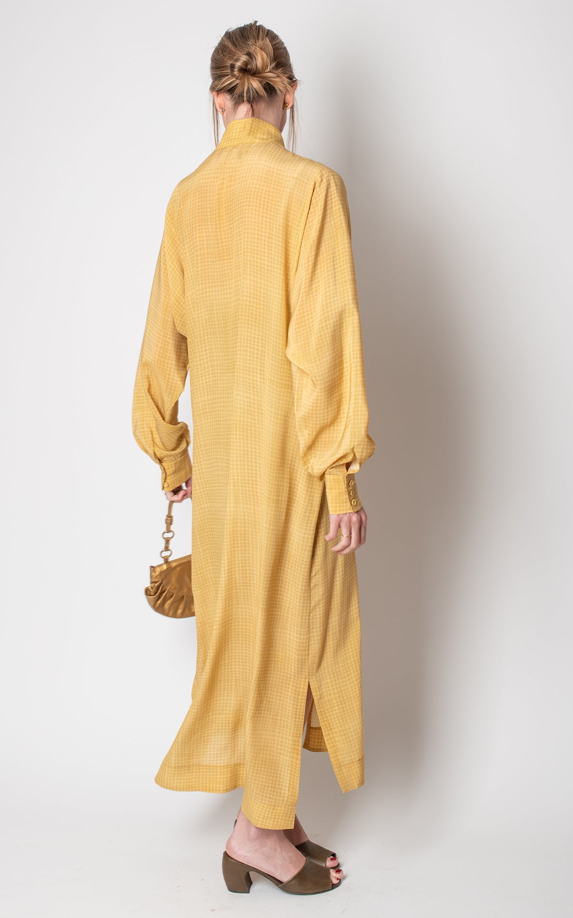 Vestido cuadros seda amarillo