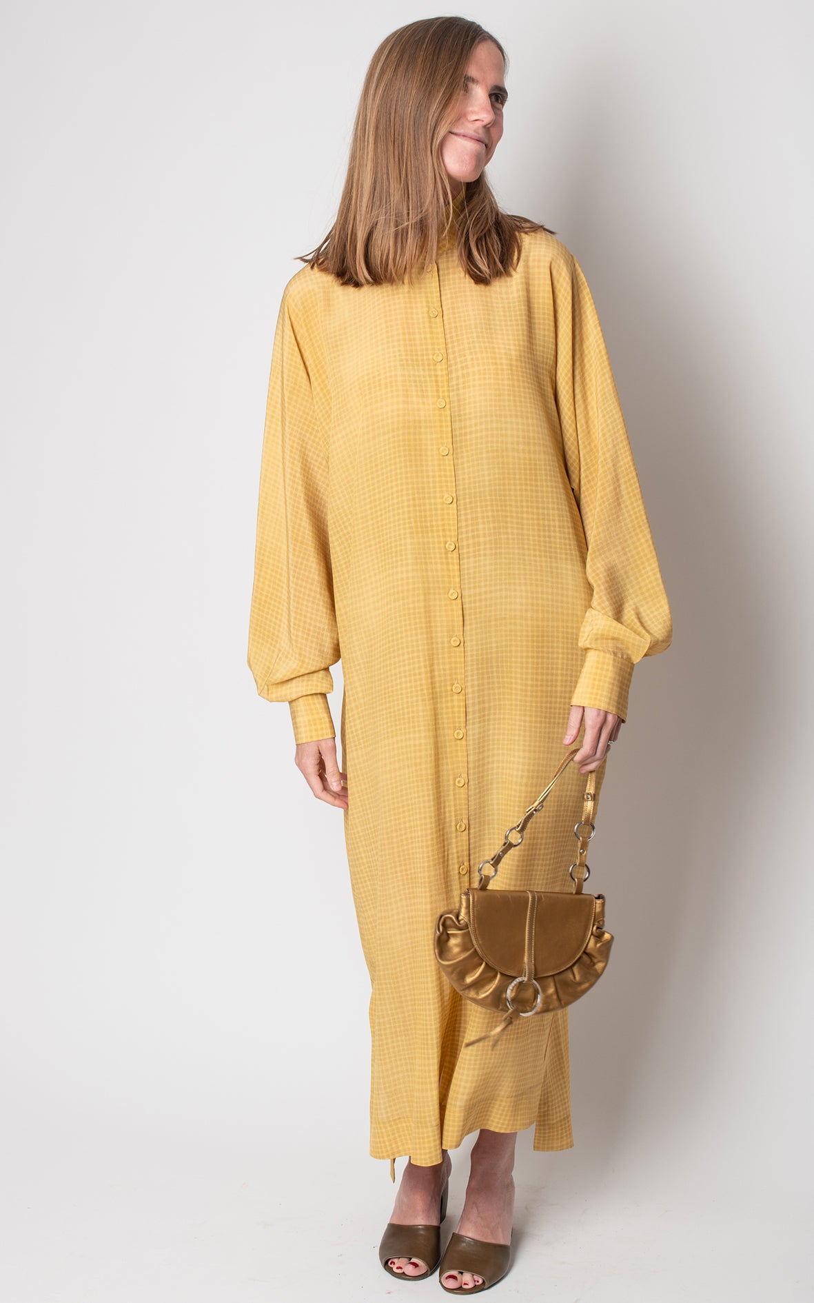Vestido cuadros seda amarillo
