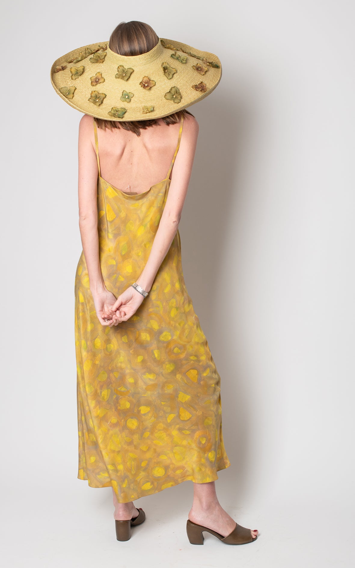 Vestido seda amarillo con lunares
