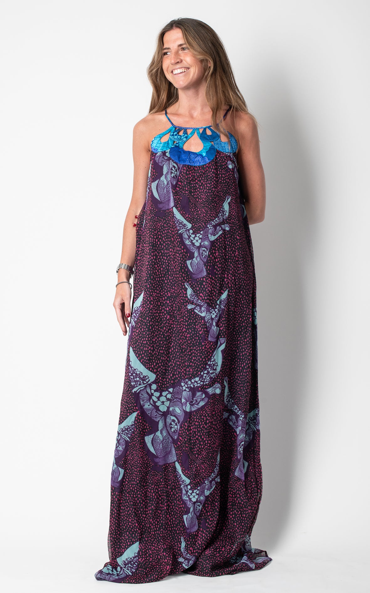 Vestido aperturas tirantes azules