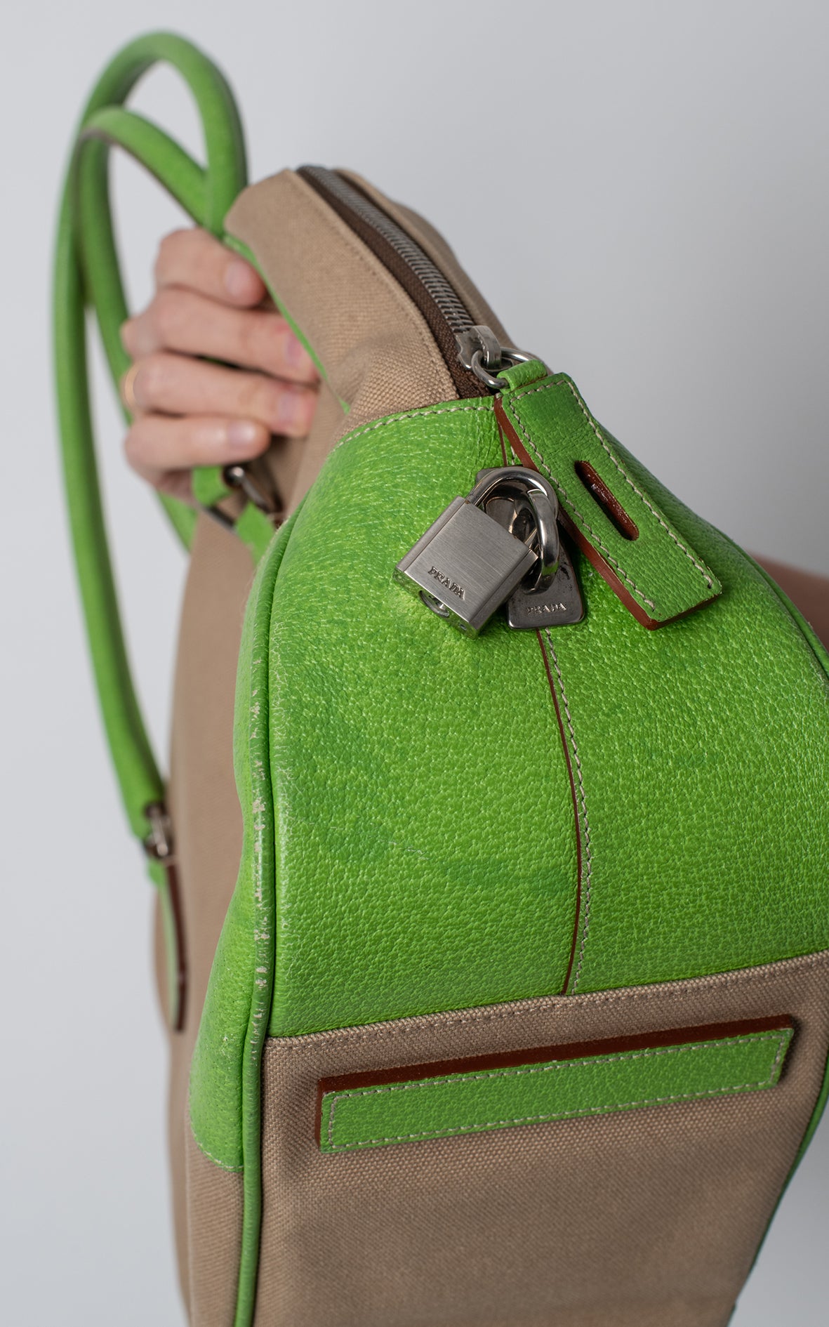Bolso lona beige y verde