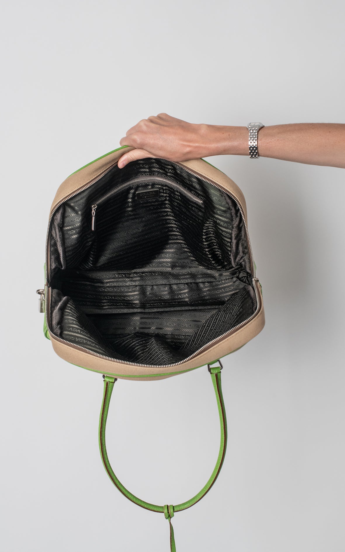 Bolso lona beige y verde