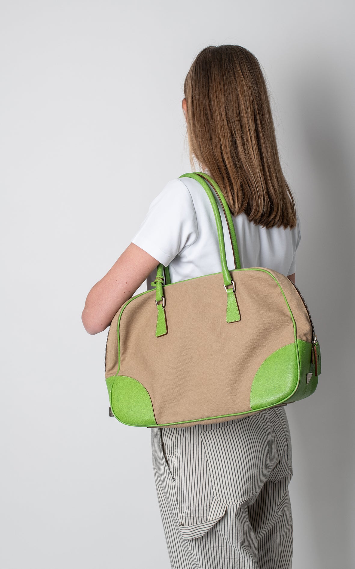 Bolso lona beige y verde