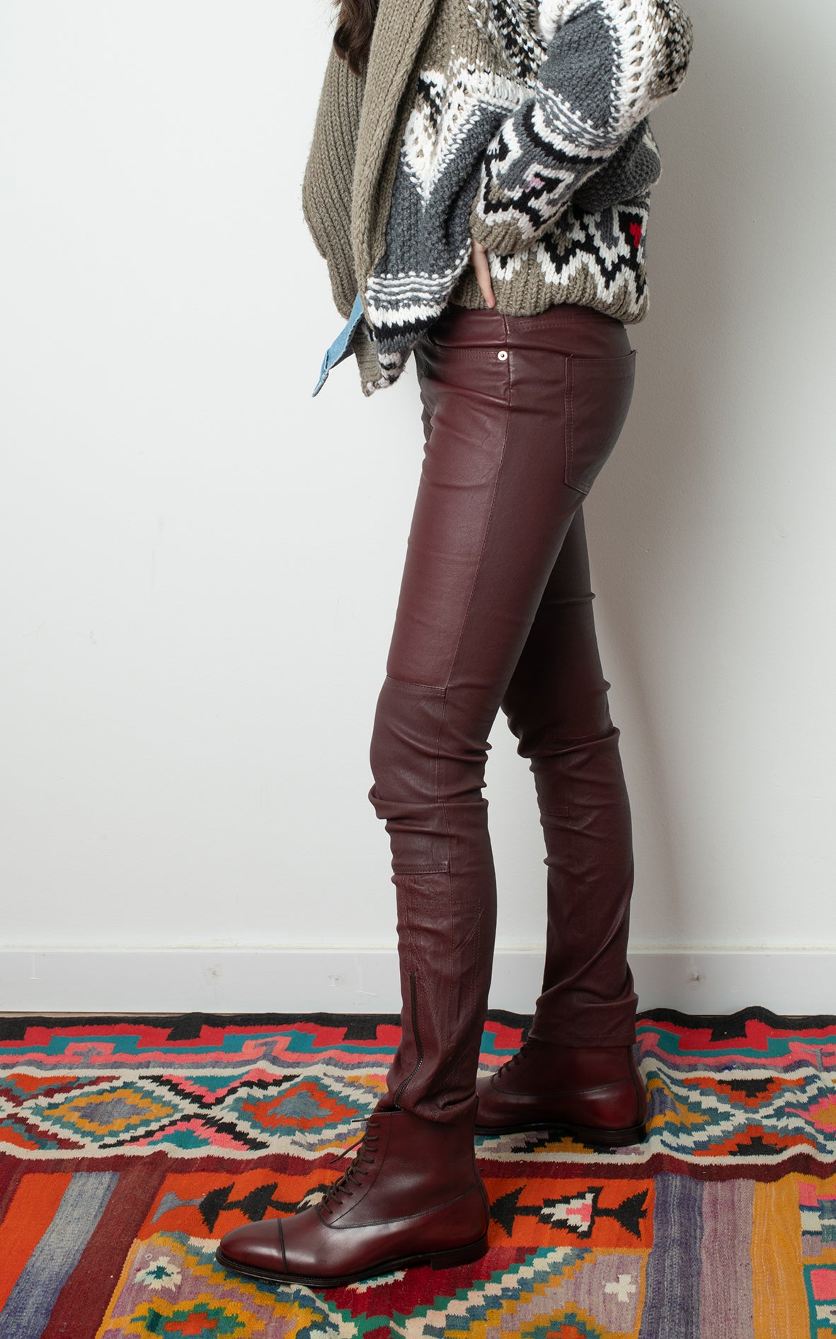 Pantalones de piel Zadig burdeos