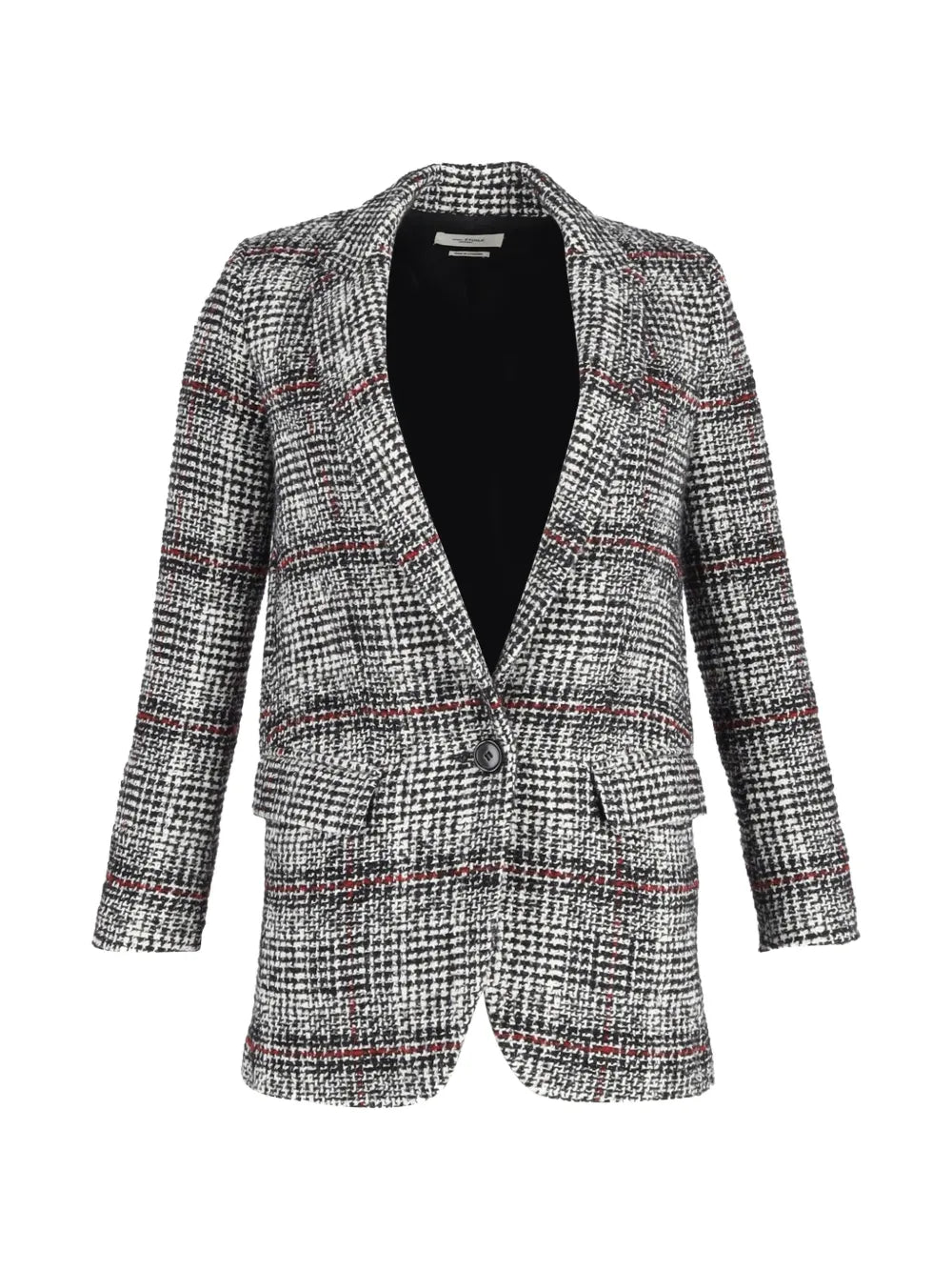 Blazer de cuadros blanca, negra y roja