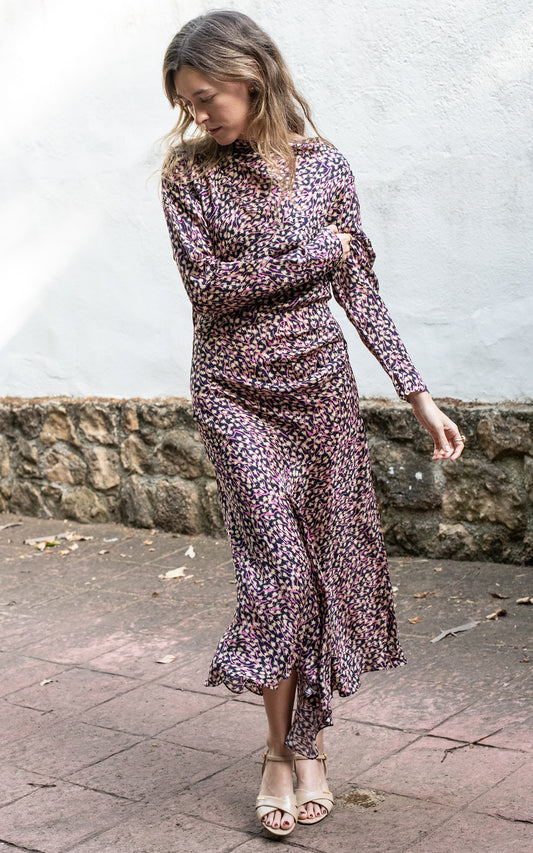 Vestido estampado manga larga