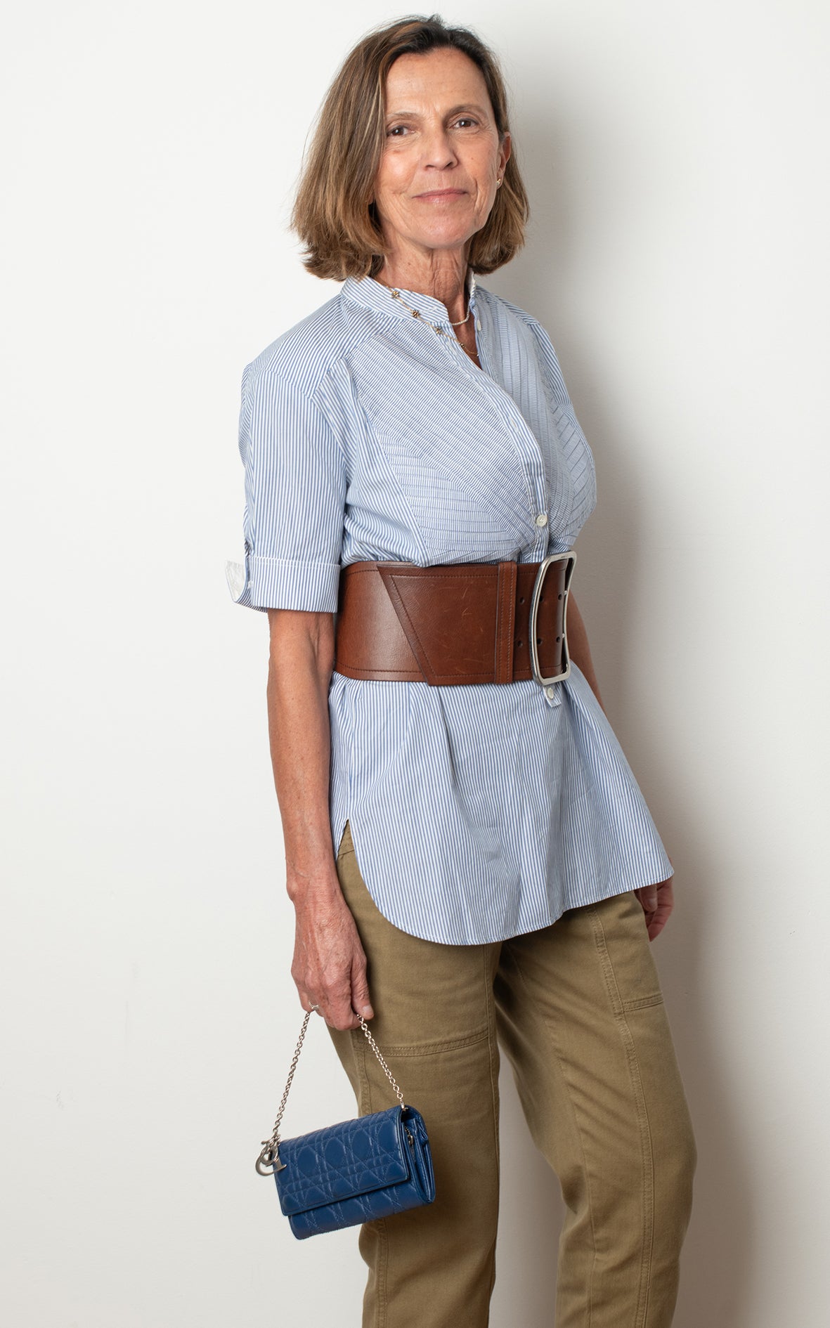 Camisa azul de rayas manga corta