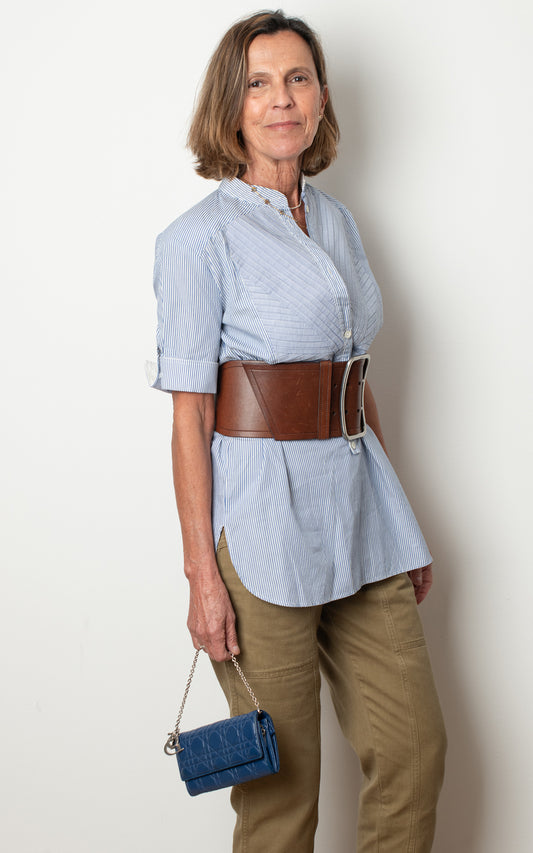 Camisa azul de rayas manga corta