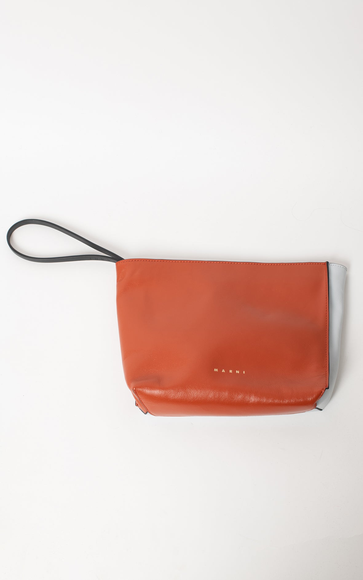 Clutch de piel teja y azul