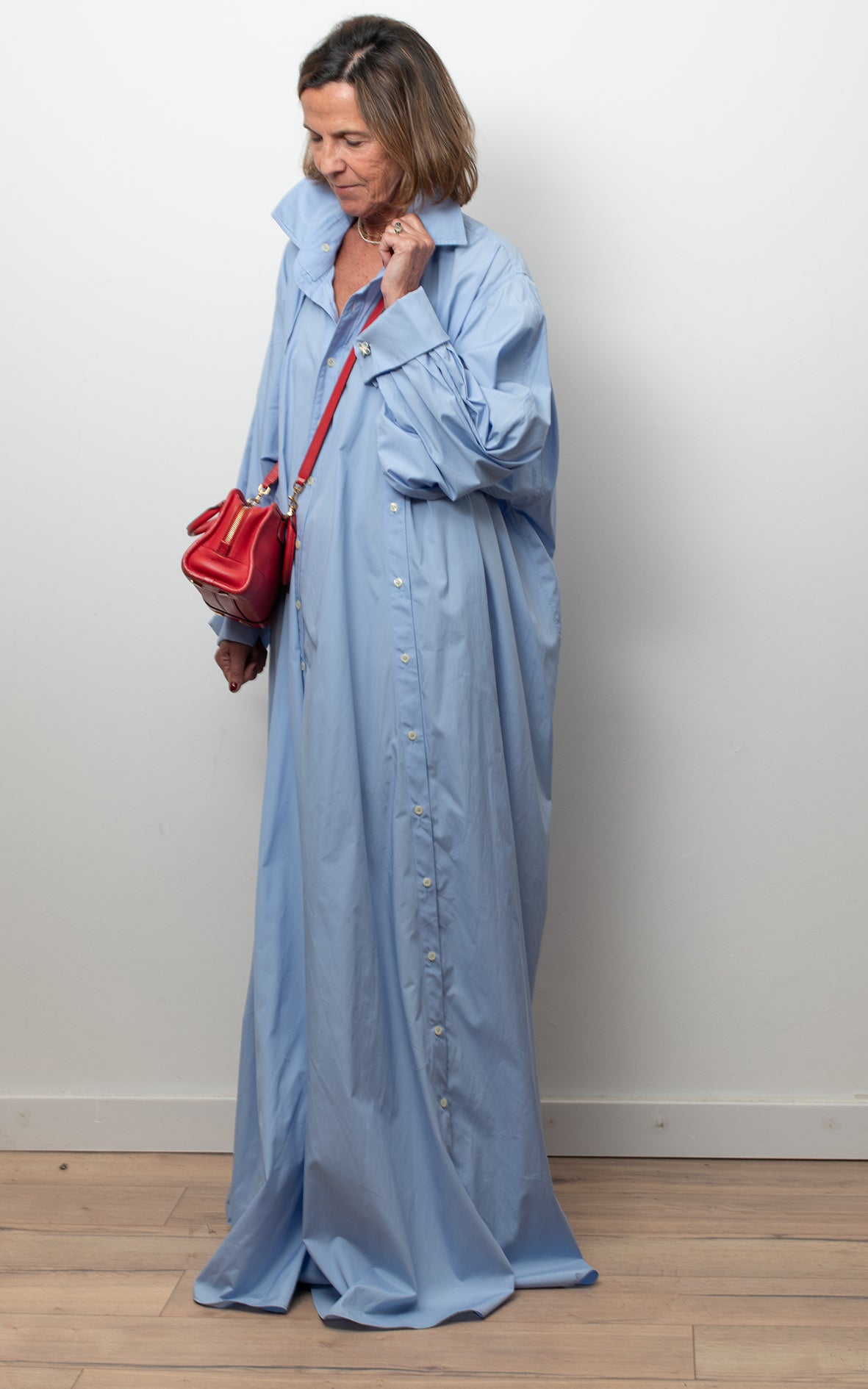 Vestido camisero azul largo