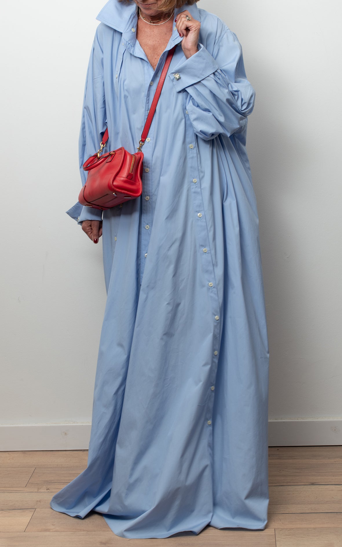 Vestido camisero azul largo