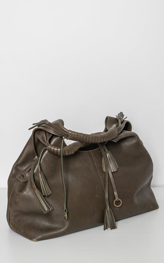 Bolso de piel verde caqui