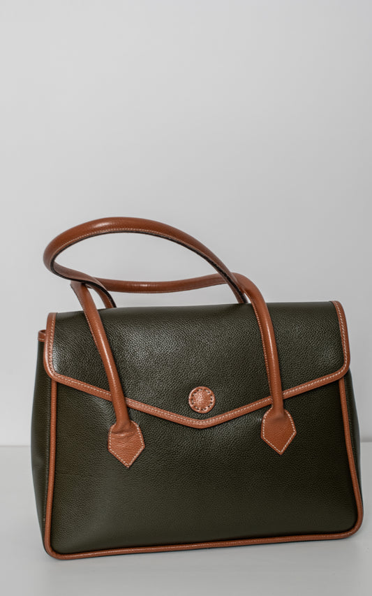 Bolso verde y marron piel