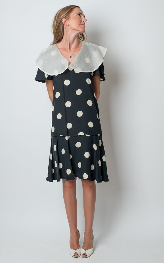 Vestido lunares cuello horganza