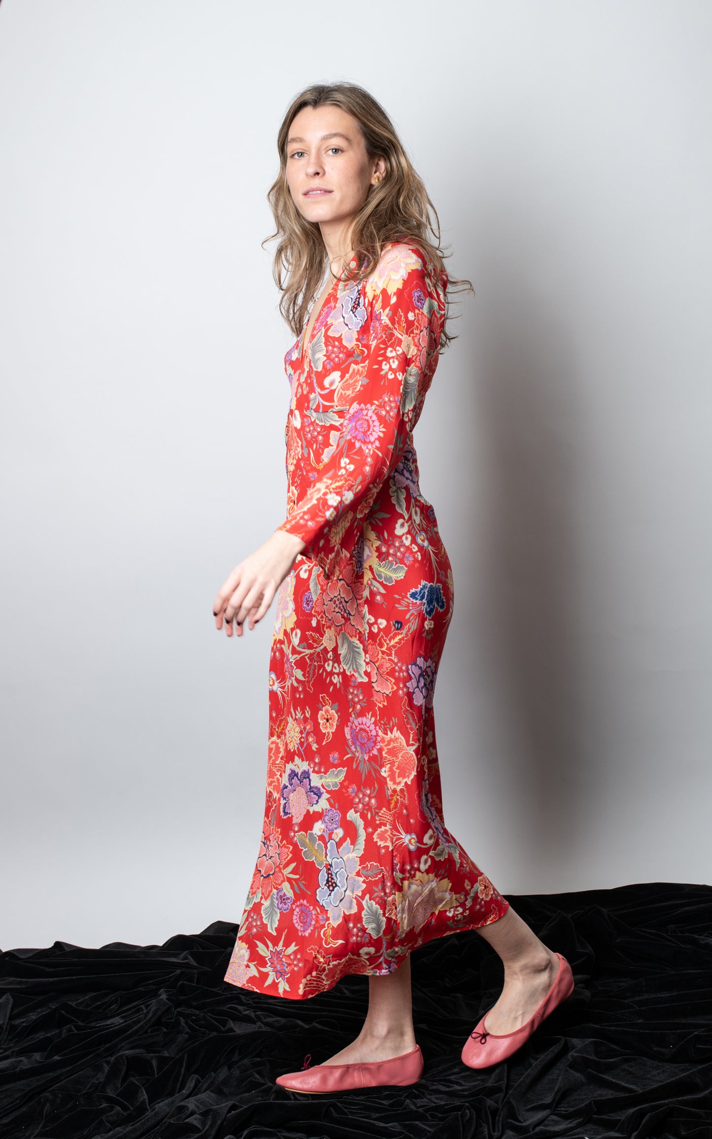 Vestido midi flores seda