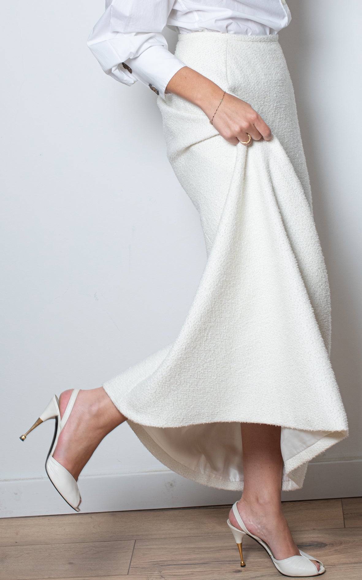 Falda de tweed blanca