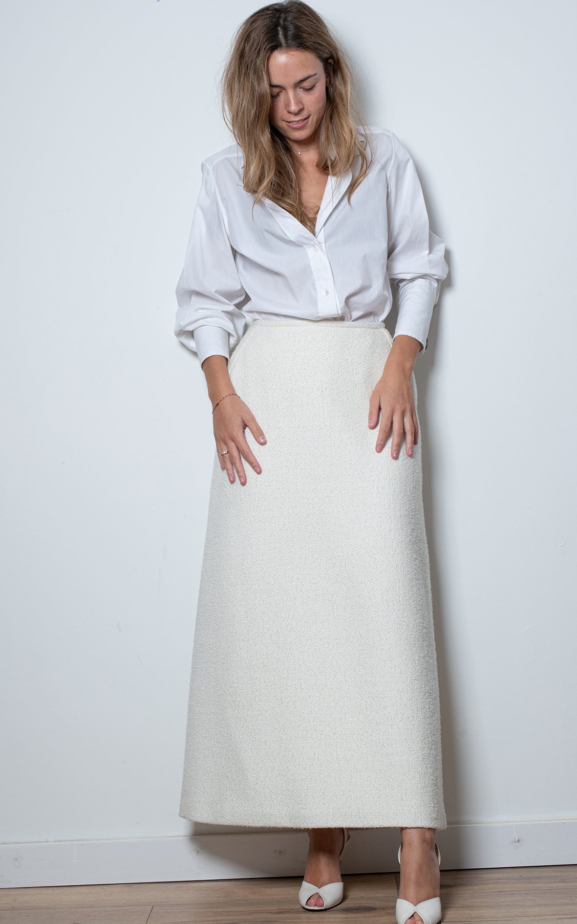 Falda de tweed blanca