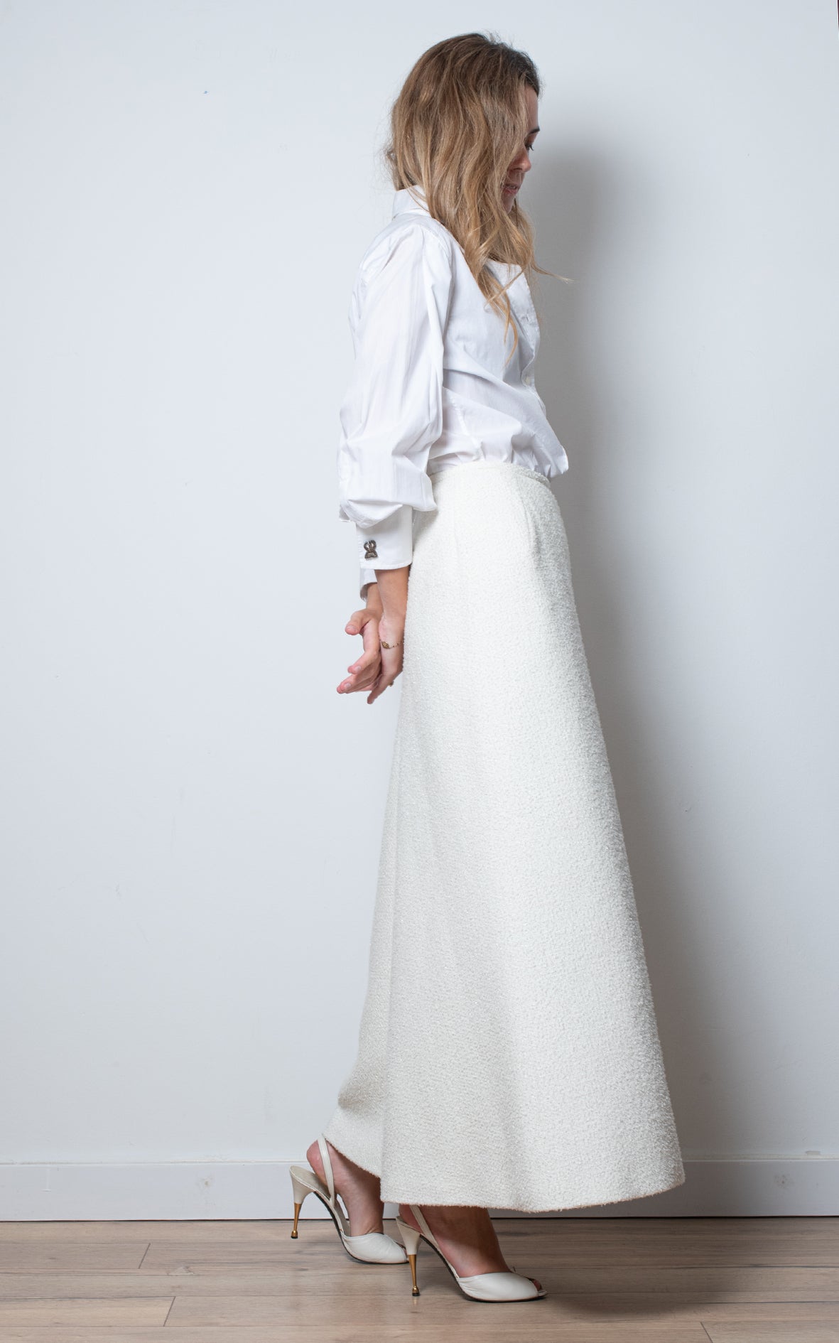 Falda de tweed blanca