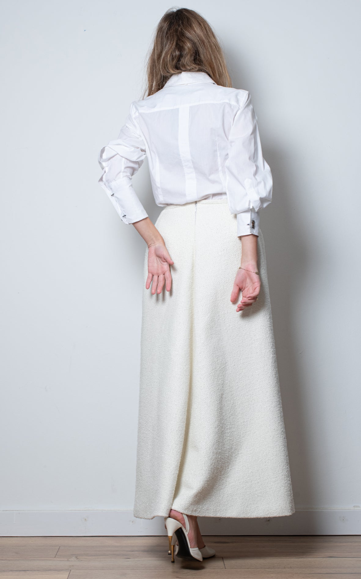 Falda de tweed blanca