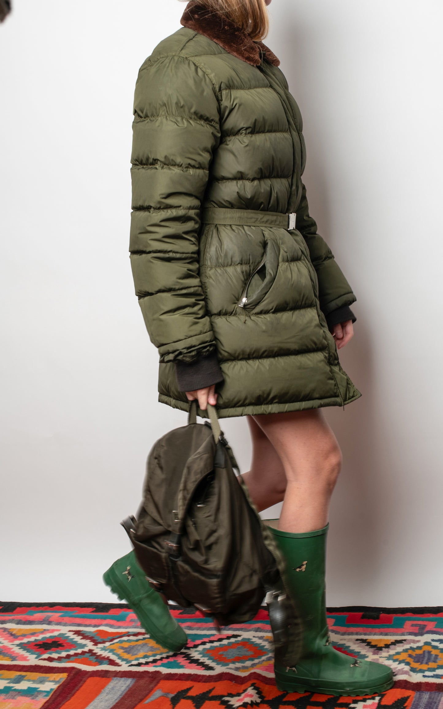 Plumífero verde cuello piel