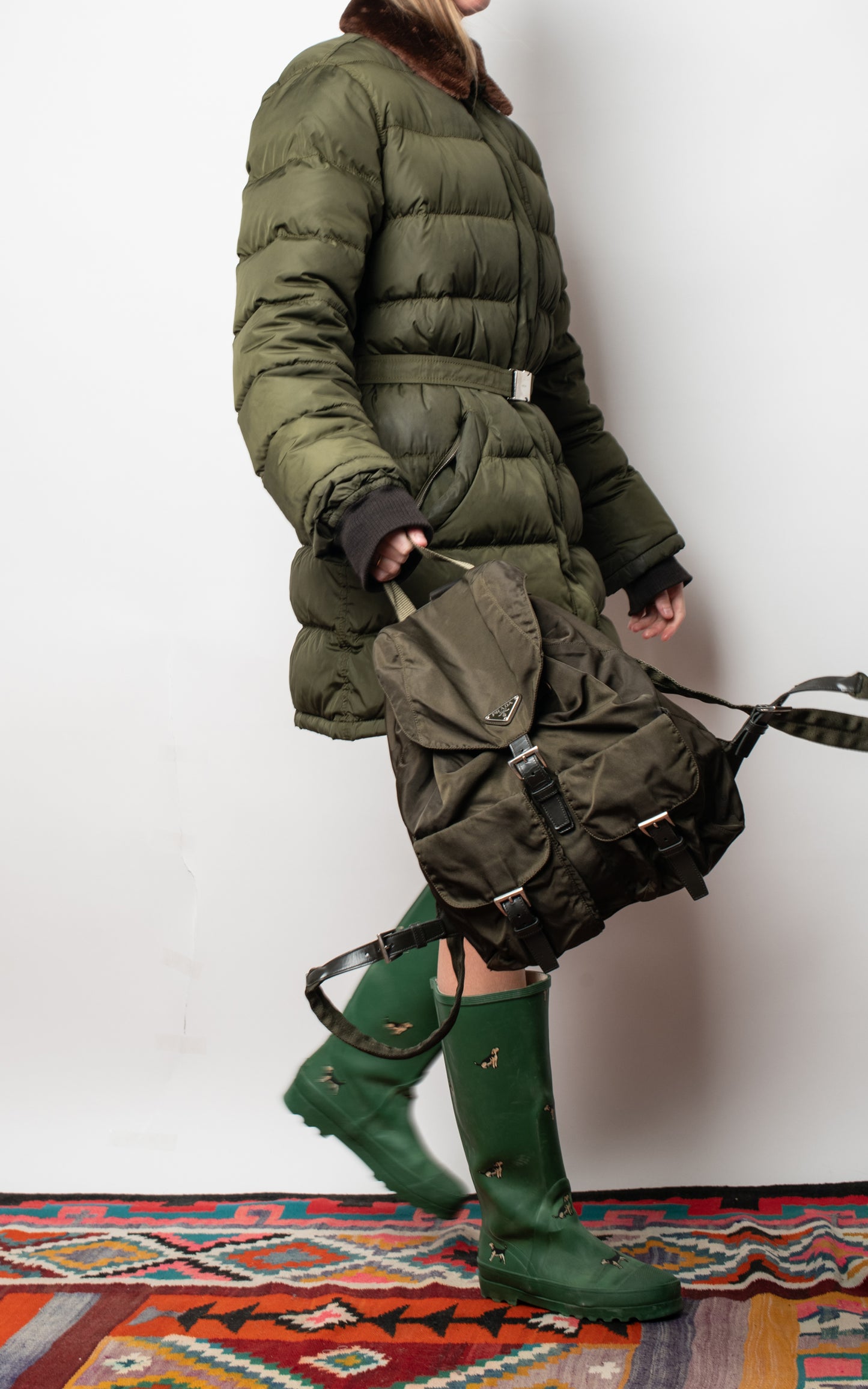 Plumífero verde cuello piel