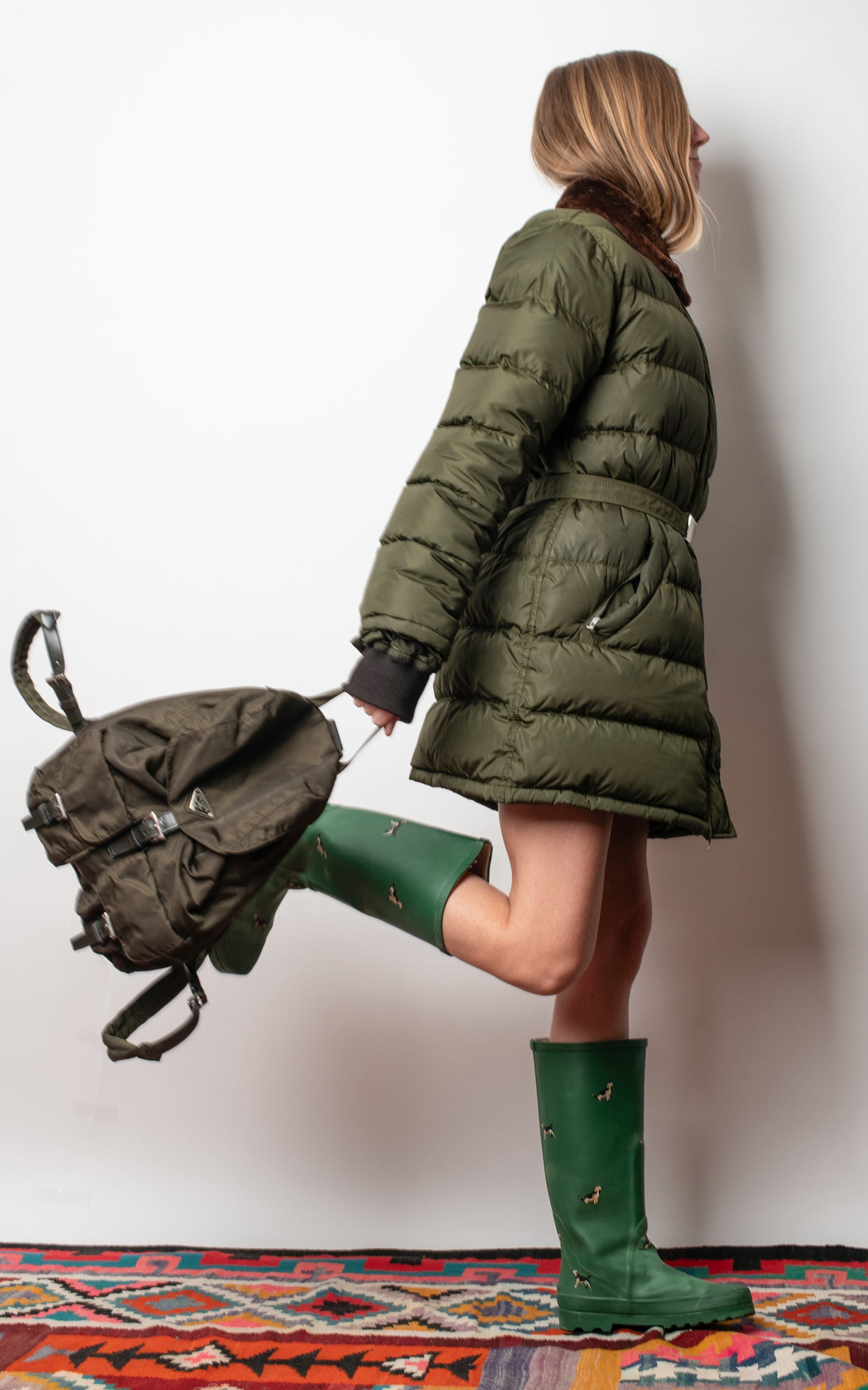 Plumífero verde cuello piel