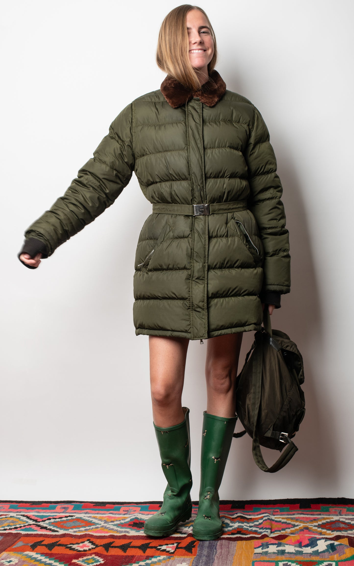 Plumífero verde cuello piel