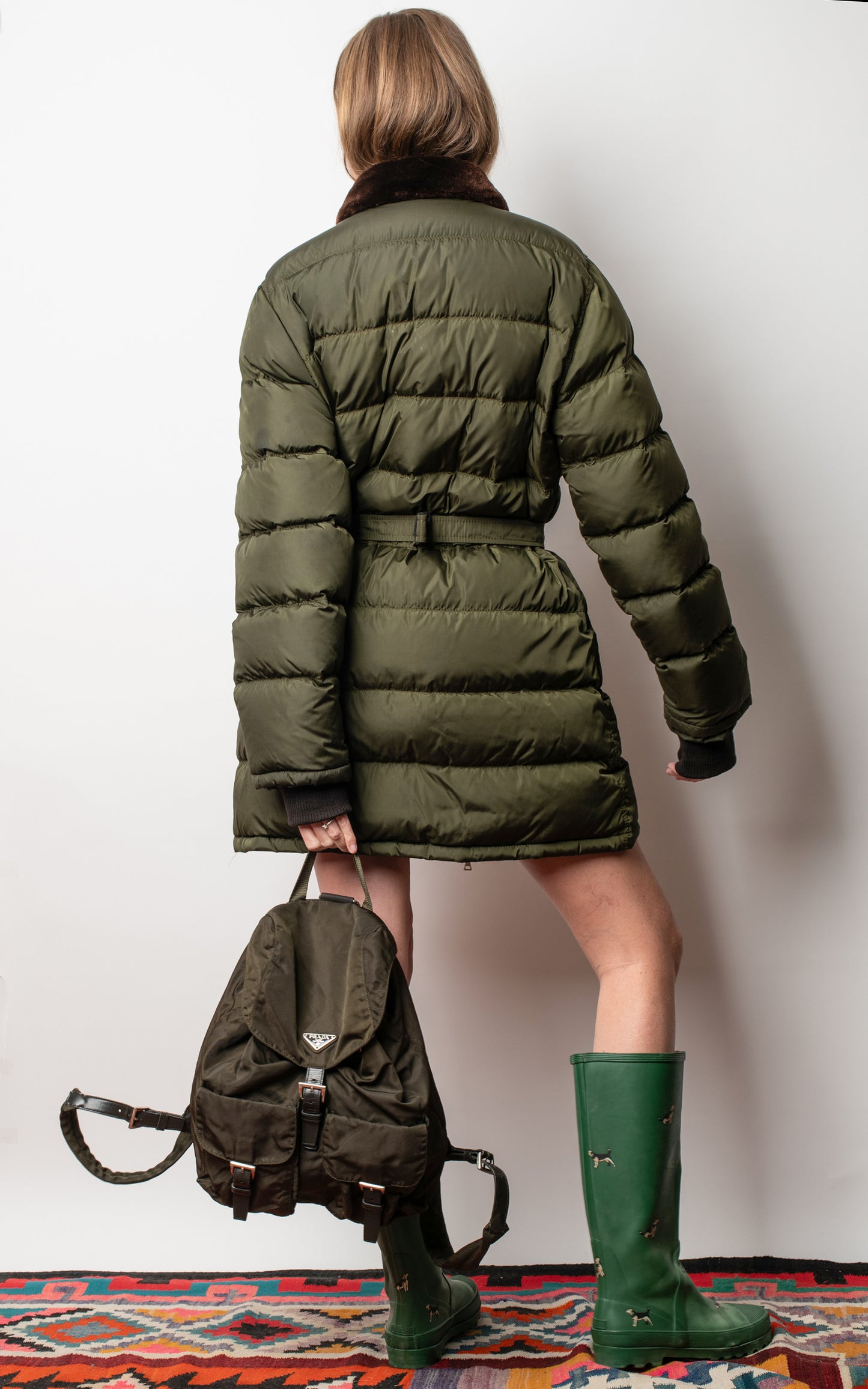 Plumífero verde cuello piel