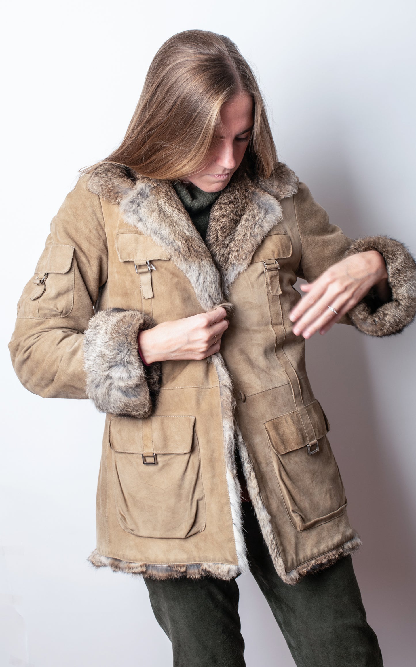 Chaquetón ante y conejo