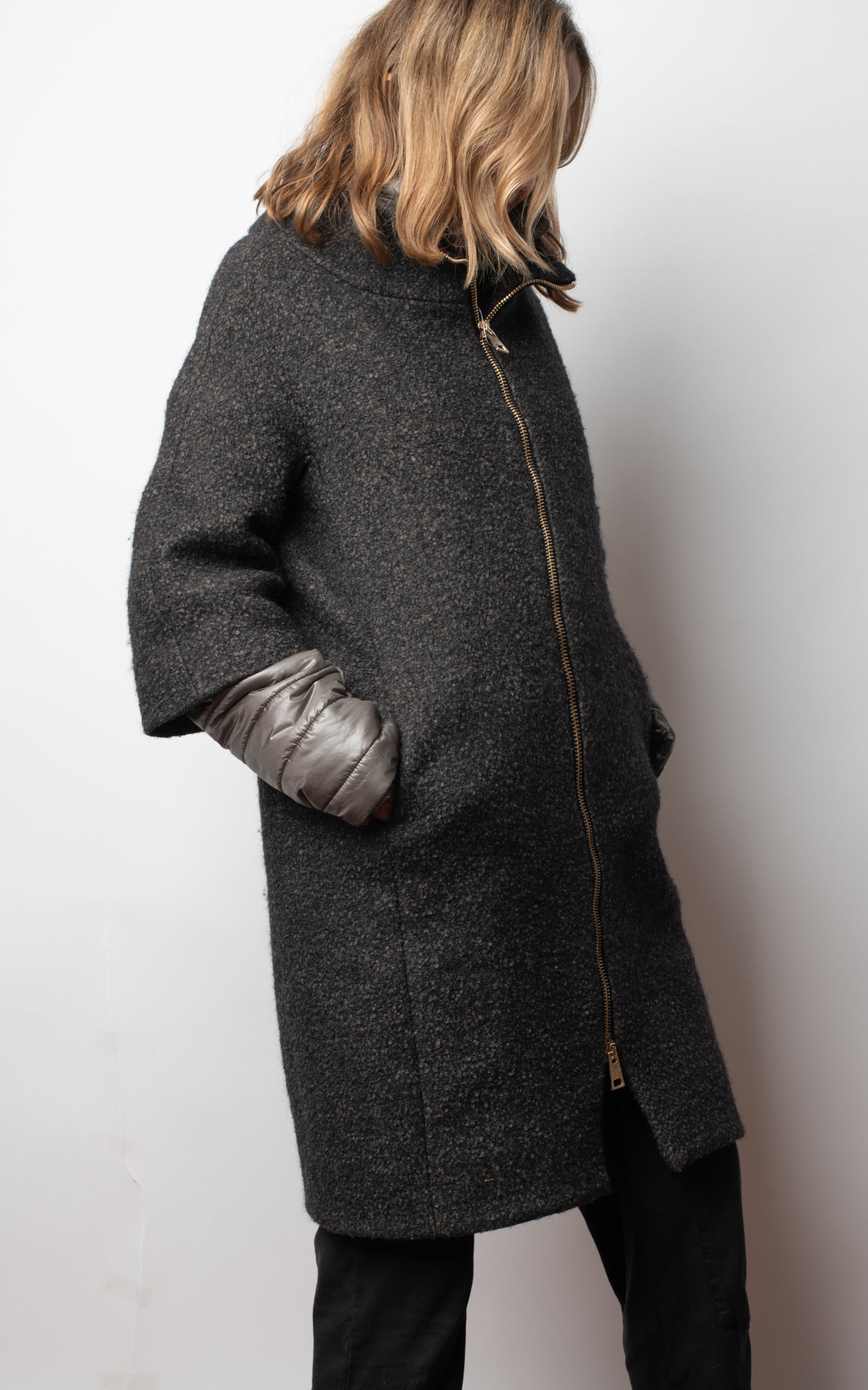 Abrigo doble capa gris jaspeado