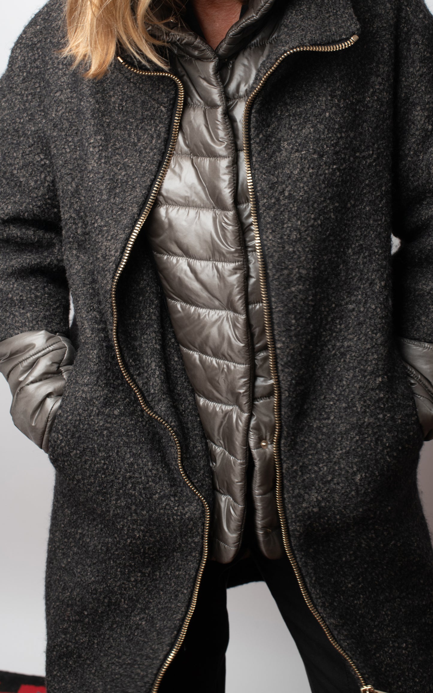 Abrigo doble capa gris jaspeado