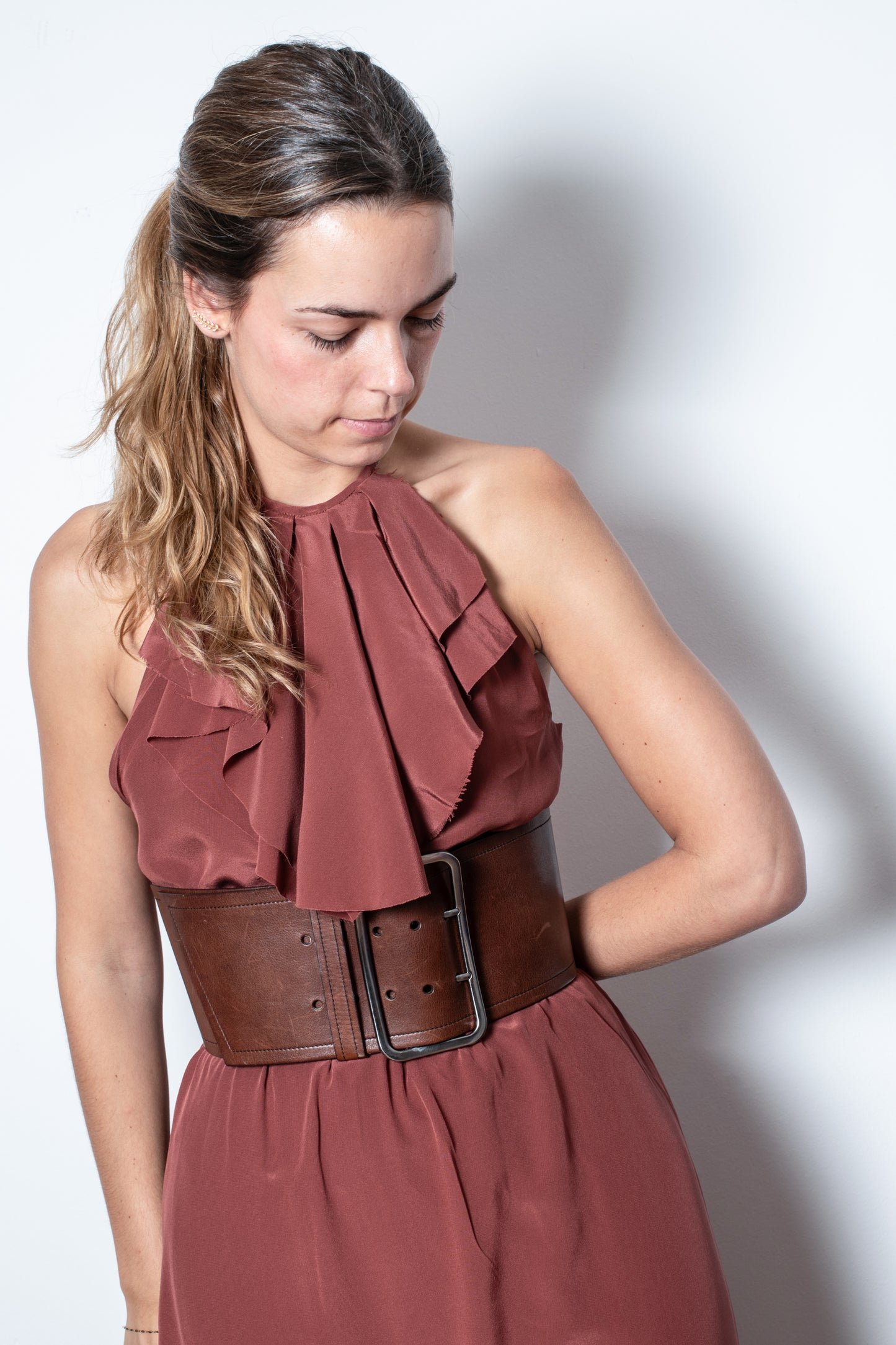 Vestido largo teja