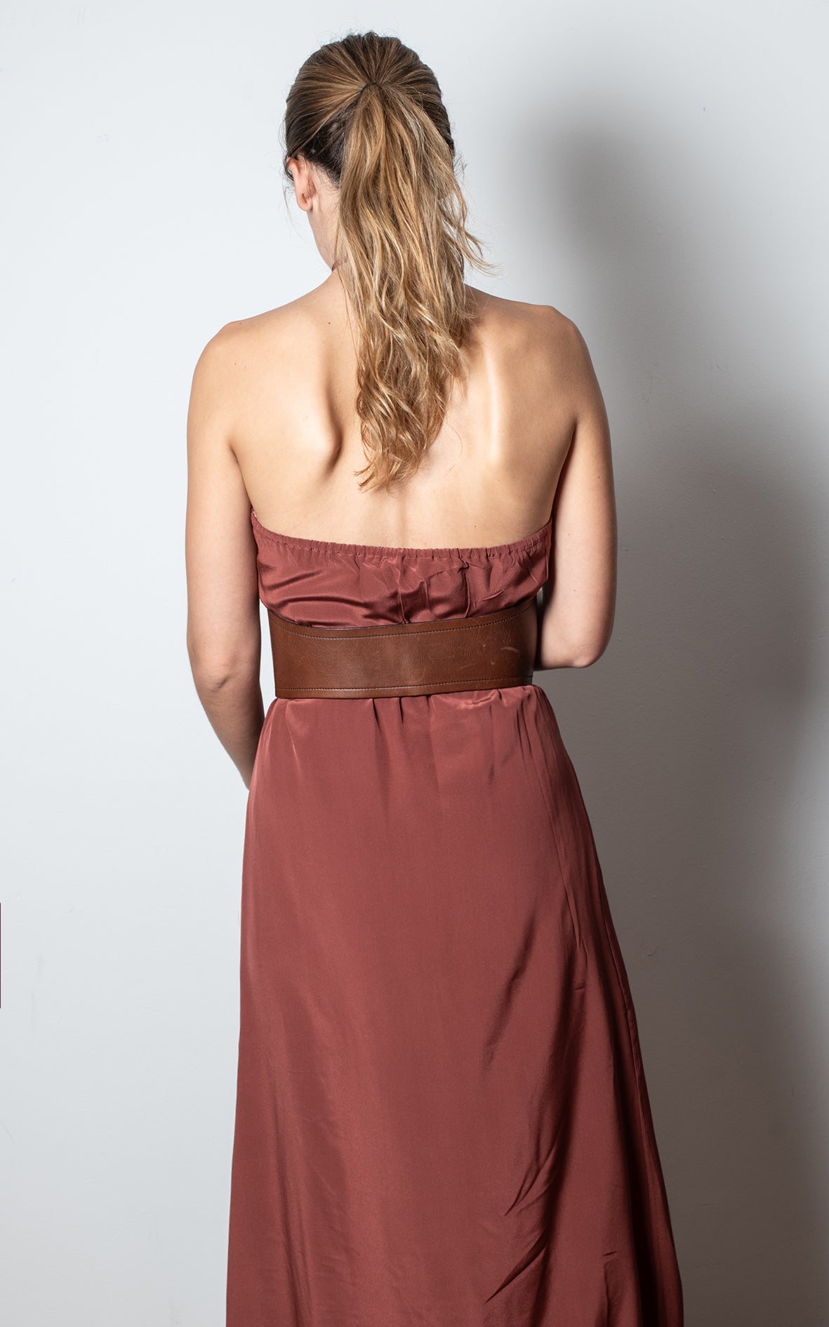 Vestido largo teja