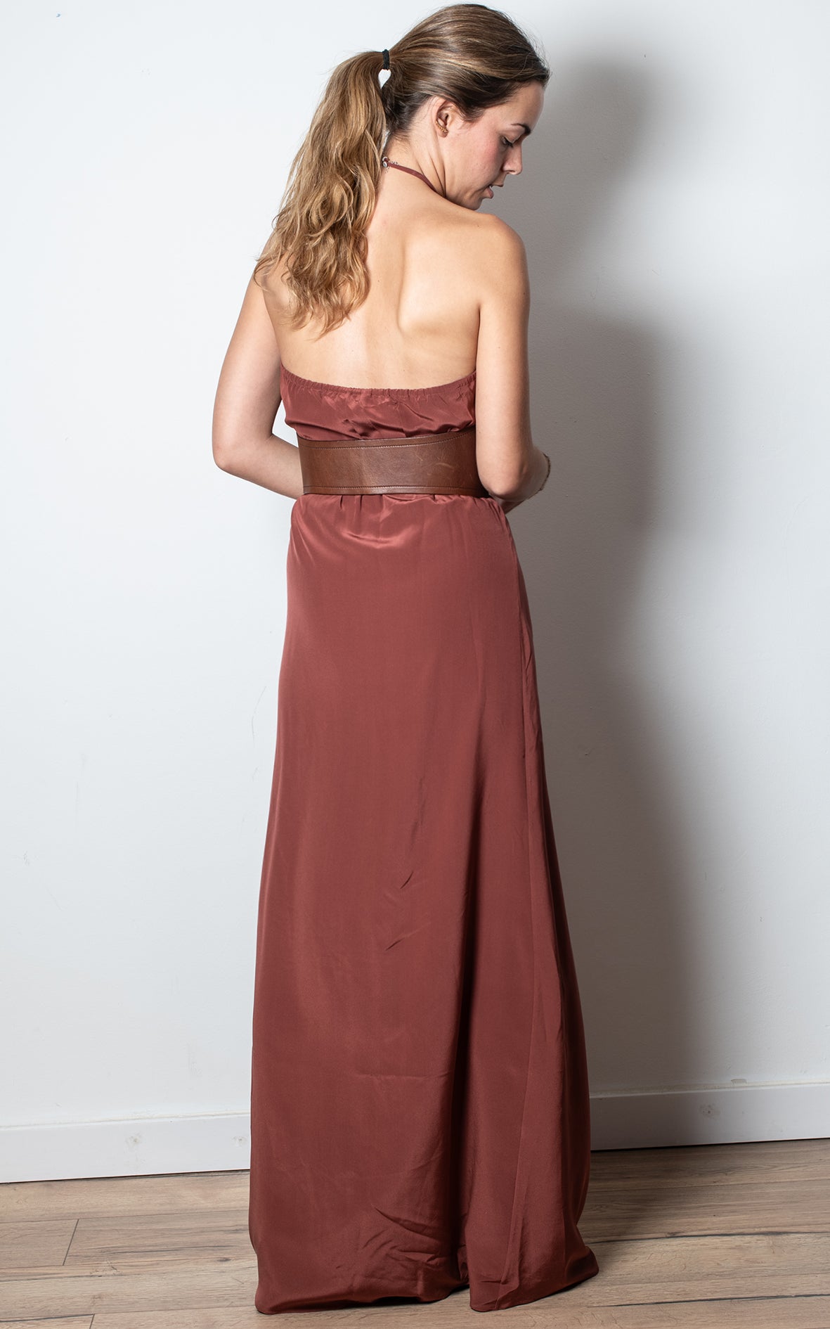Vestido largo teja