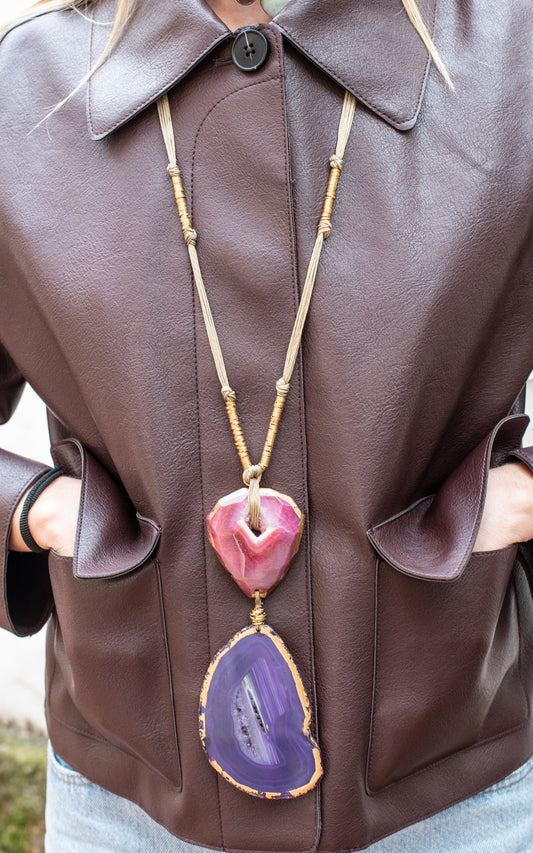 Collar maxi dos piedras (rosa y morada)