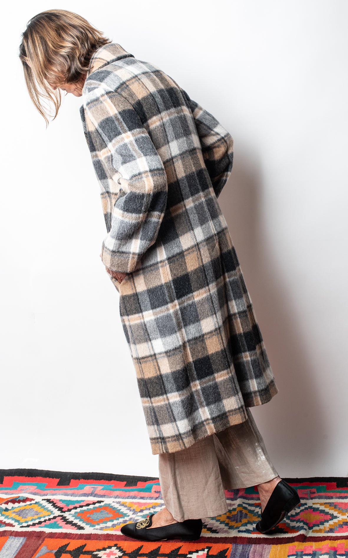 Abrigo de alpaca de cuadros