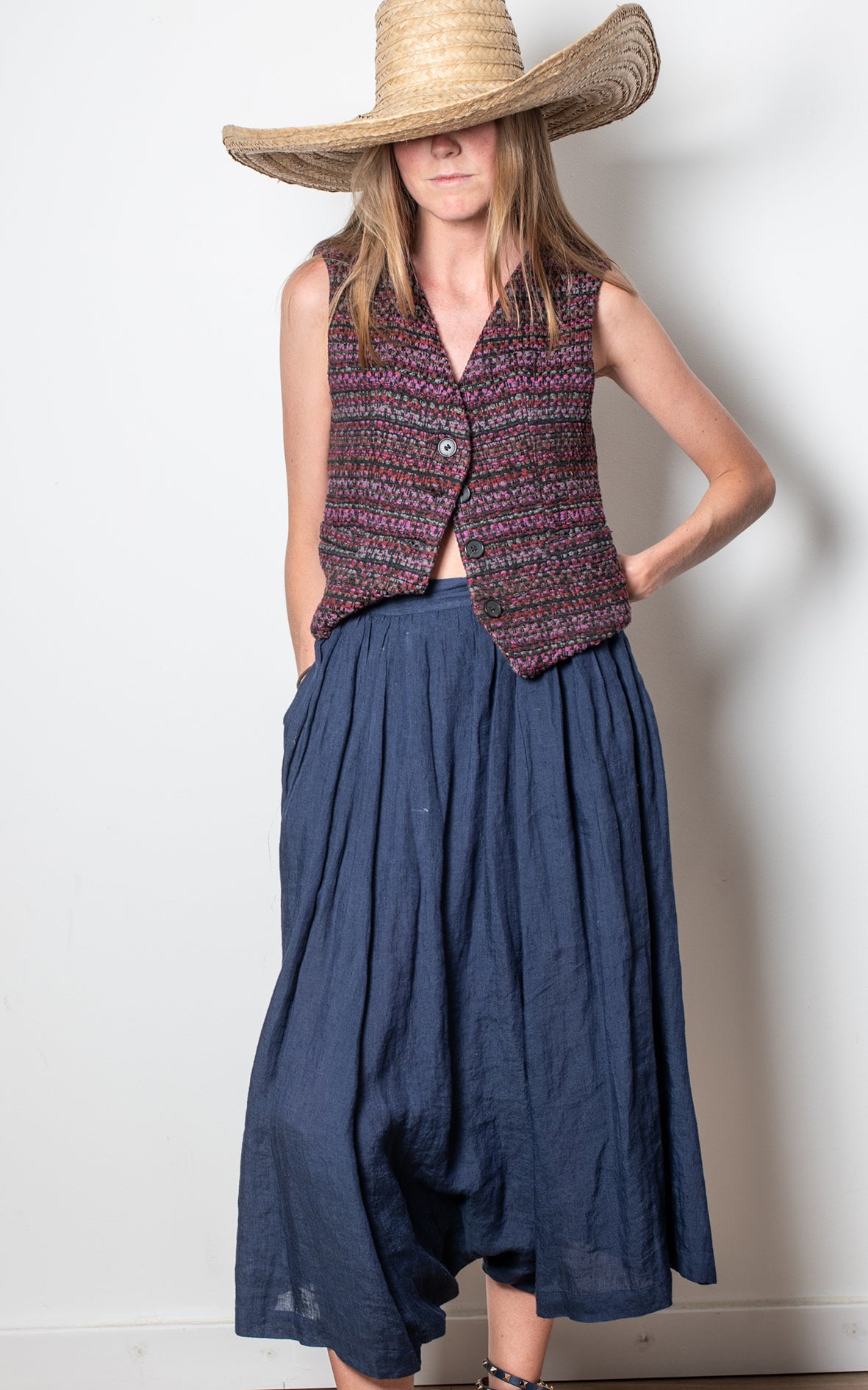Falda / pantalón azul de hilo