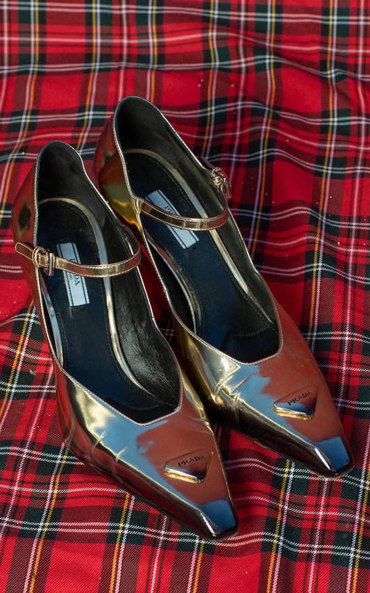 Prada Zapatos May Jane Dorados