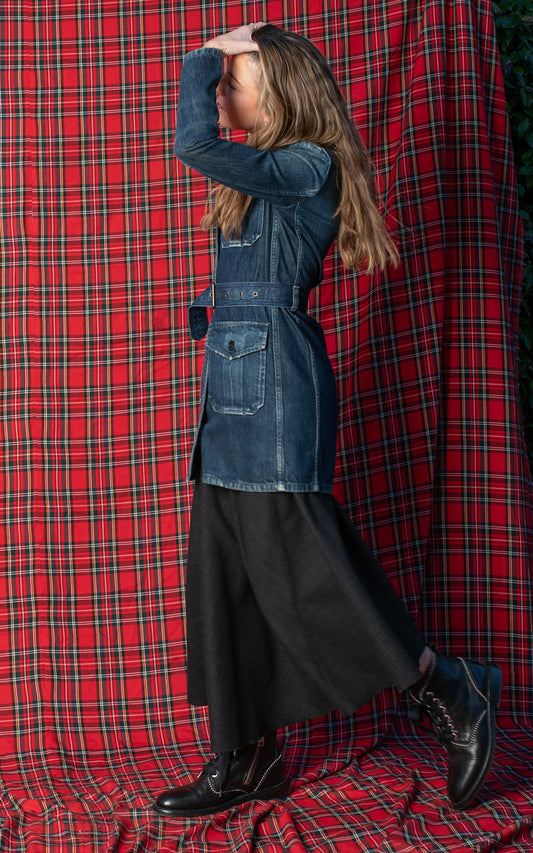 Falda de capa de cuadros gris