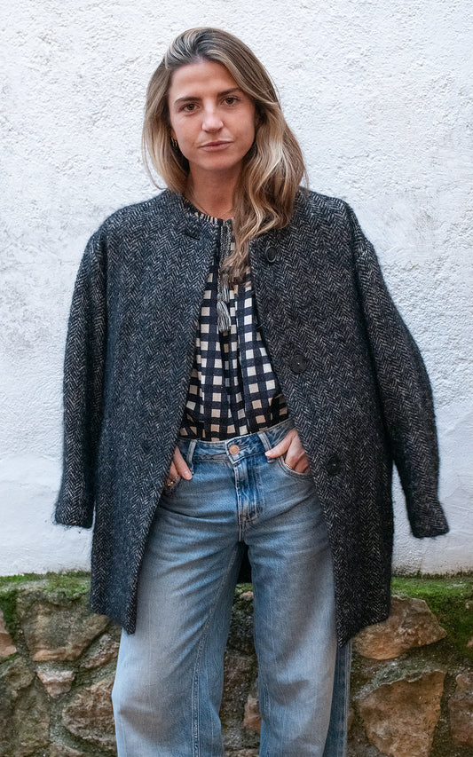 Chaquetón cuello redondo jaspeado