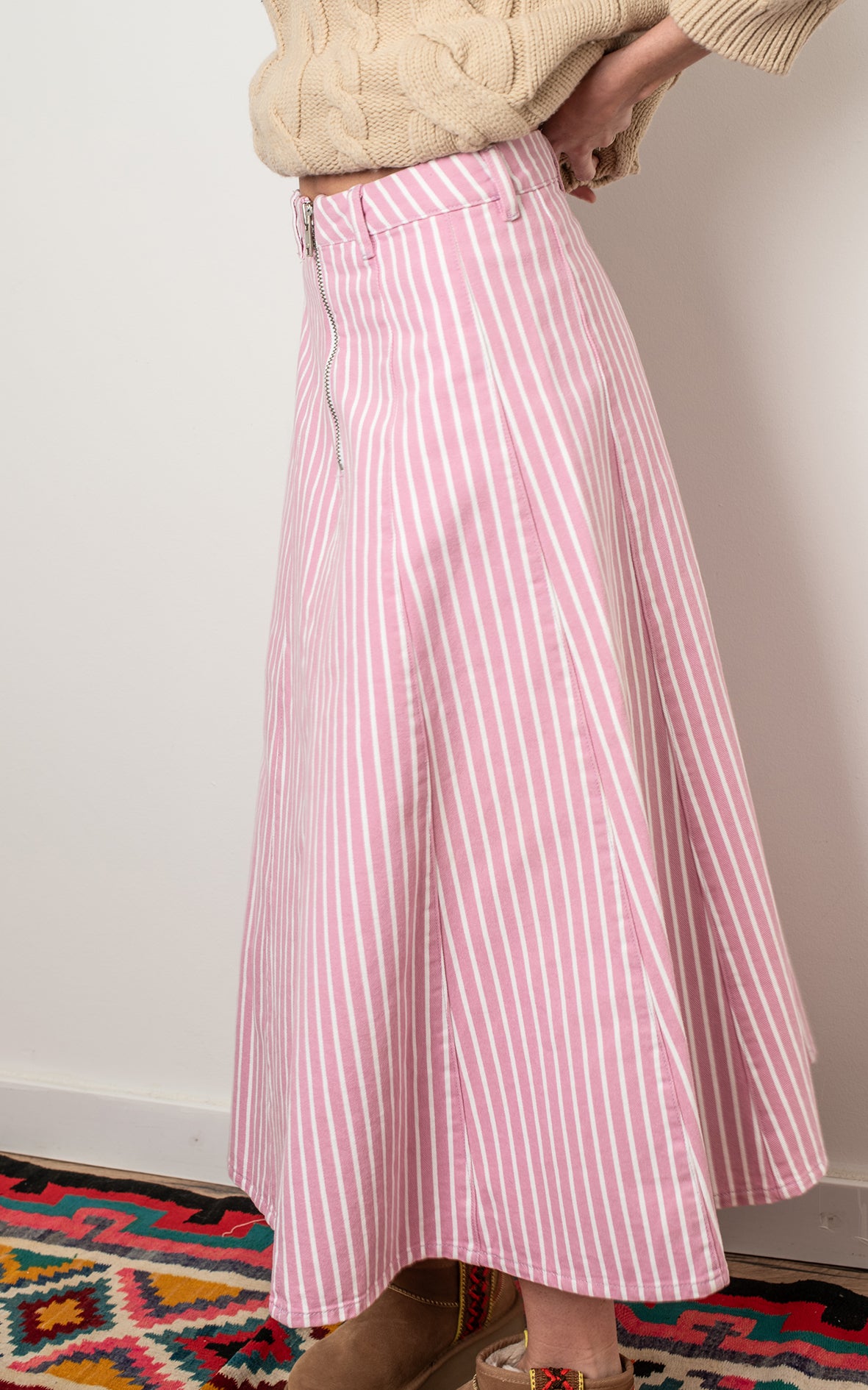 Falda denim de rayas rosa